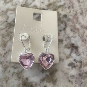 Silver Heart Earrings with Pink Crystals  NWT Perfect for Val Day or anytime